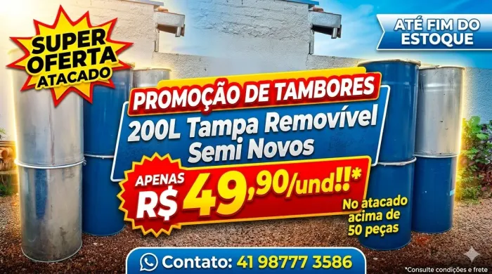 TAMBORES 200L TAMPA REMOVÍVEL SEMI NOVOS EXCELENTE