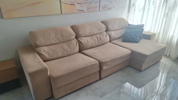 Sofá 3 Lugares Retrátil Reclinável Bege