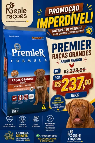 Ração Premier Light Raças grandes 15kg + entrega grátis
