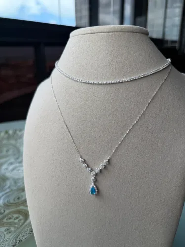 Colar Riviera e Colar Flores cravejadas em Zirconia - Prata 925