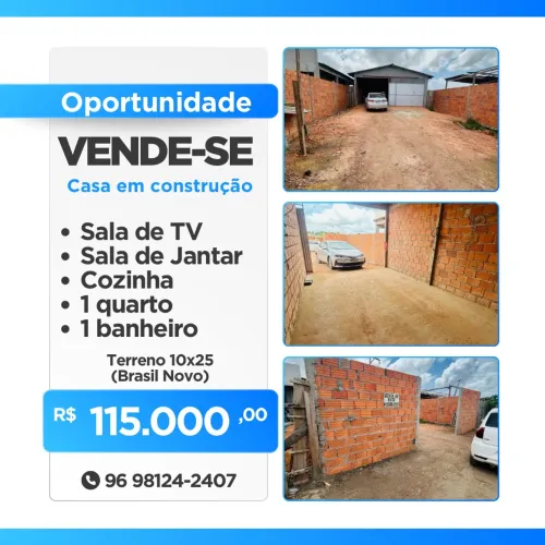 Casa em Construção à Venda - Bairro Brasil Novo