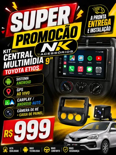 Kit central Multimídia 9? polegadas Toyota Etios. Consulte outros veículos 