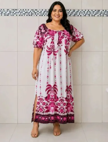 Vestido Feminino Plus Size Estampado Novo