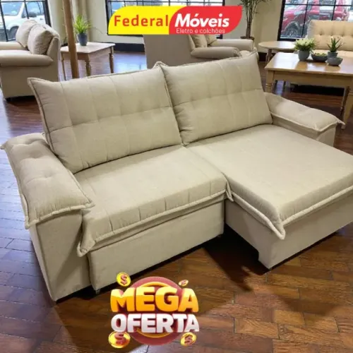 Sofá BEGE 2,50m em Linho Premium D33 TEMOS CREDIÁRIO