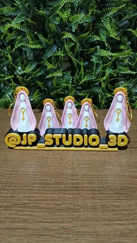 Kit 5 Chaveiros Rosa/Branco Nossa Senhora Aparecida 6cm