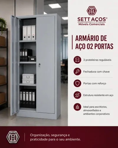 ARMÁRIO DE AÇO com CHAVE 02 PORTAS
