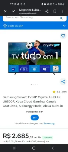 TV SAMSUNG 58 POLEGADAS 4K
