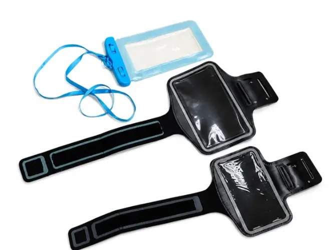 Kit com 2 Braçadeiras Esportivas + Bolsa Impermeável para Celular - Excelente Estado