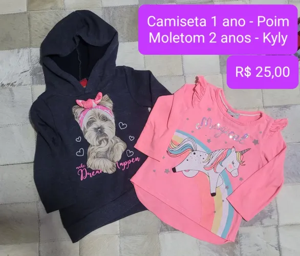 Moletom e camiseta tamanhos 1 e 2.