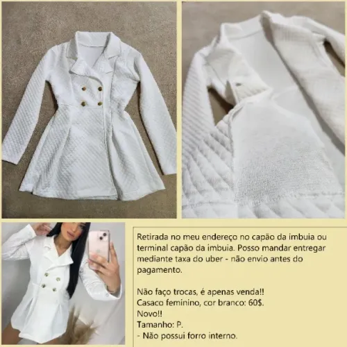 Casaco feminino branco P novo