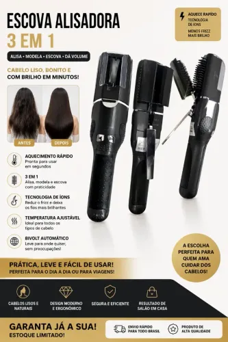 Escova alisadora anti frizz
