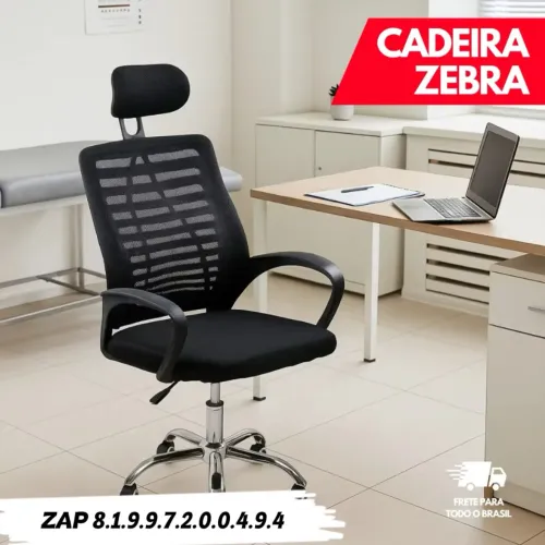 Cadeira De Escritório Giratória Cor Preto Estofado Mesh Com Apoio Encosto Para Cabeça