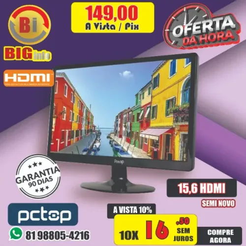 Monitor Pctop de 15.6" LED HD HDMI e VGA - Semi Novo - Garantia - Em ate 10x Fixas 