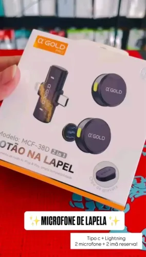Microfone De Lapela Tipo C + Lightning 2 Microfone + 2 Ímã Reserva