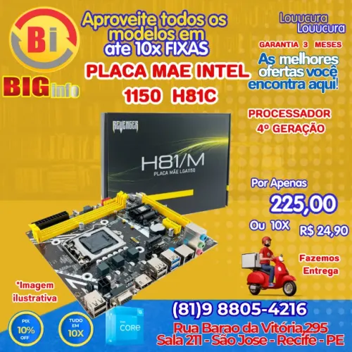 Placa Mae LGA 1150 Chipset Intel H81 16gb Ddr3 Nvme Usb 3.0 HDMI