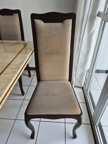 Cadeiras de Jantar em Madeira Maciça com Estofado Bege
