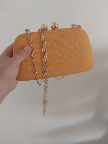 Bolsa Clutch De Festa Amarelo Mostarda Com Alça De Corrente Dourada