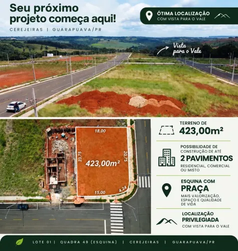 Lote de esquina em Guarapuava/PR no Cerejeiras 423m