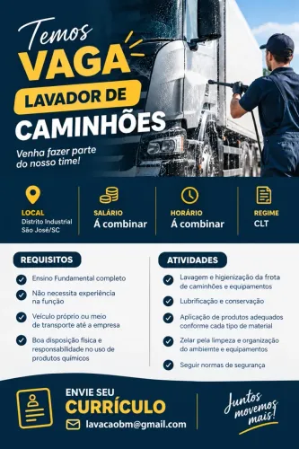 VAGA DE EMPREGO LAVADOR DE CAMINHÕES