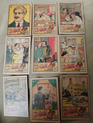 Estampas Eucalol série A Vida de Oswaldo Cruz lote com 9 estampas