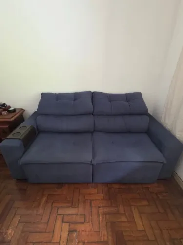 Sofá Retrátil e Reclinável 2m em Suede Azul - Perfeito Estado