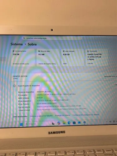 Notebook Samsung 15 de 3º geração 224gb ssd 8gb de ram