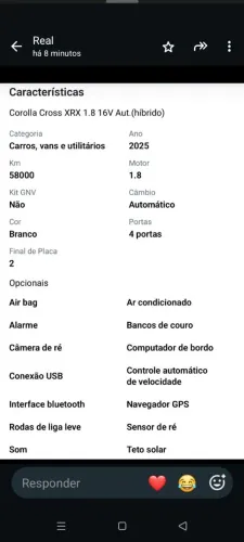 Toyota Corolla Cross XRX 1.8 16V Aut.(híbrido) 2025