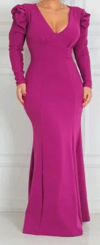 vestido longo de festas manga longa princesa - fúcsia