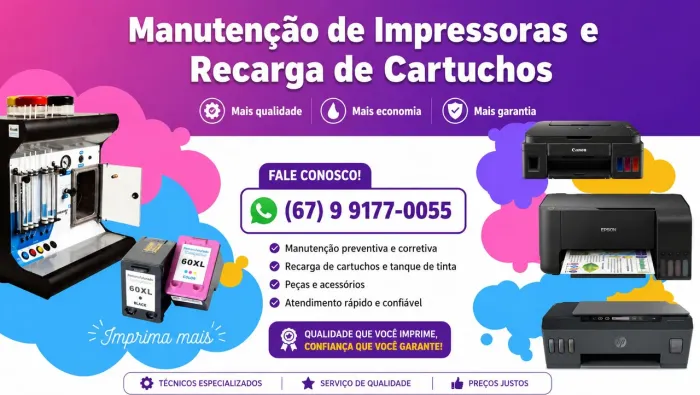 Manutenção de Impressoras e Recarga de Cartuchos | HP, Epson e Canon