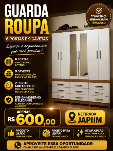 Guarda roupa 6 portas e 9 gavetas