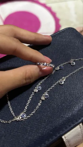 Conjunto de colar e anel de prata olho grego