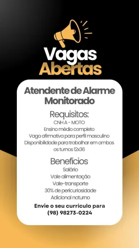 ESTAMOS CONTRATANDO ATENDENTE DE ALARME MONITORADO
