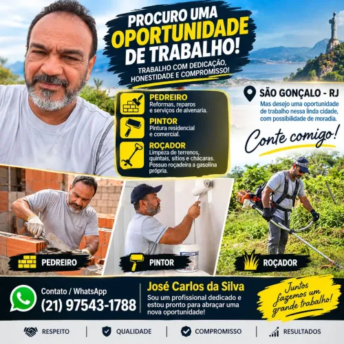 Pedreiro, pintor e roçador