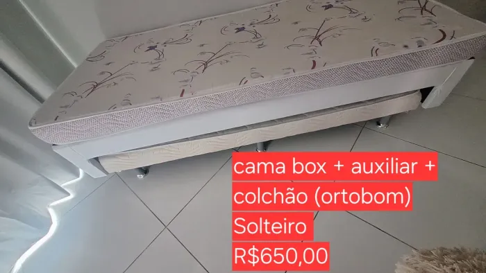 Cama box solteiro + cama auxiliar +colchão