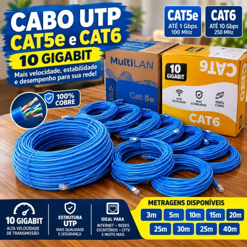Cabo de rede internet 3 5 10 15 20 25 30 35 40 METROS CAT6/CAT5E LAN UTP RJ45 ethernet