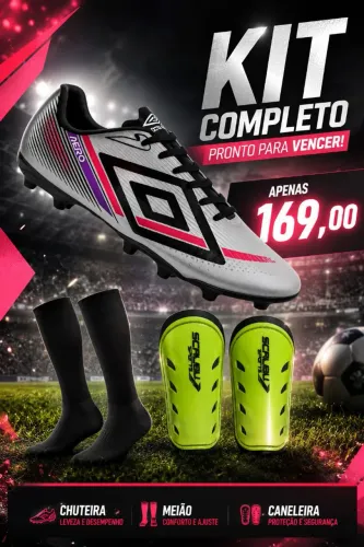 Chuteira Campo Umbro + Meião + Caneleira