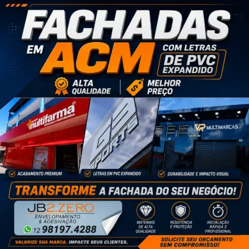 Fachada Comercial em ACM com letras em PVC expandido.