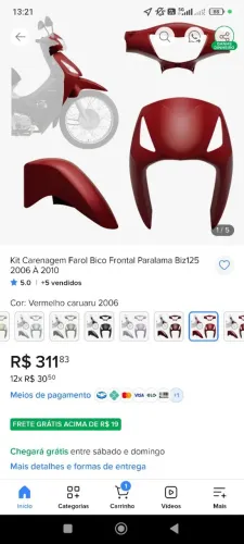 Kit carenagem moto biz 125
