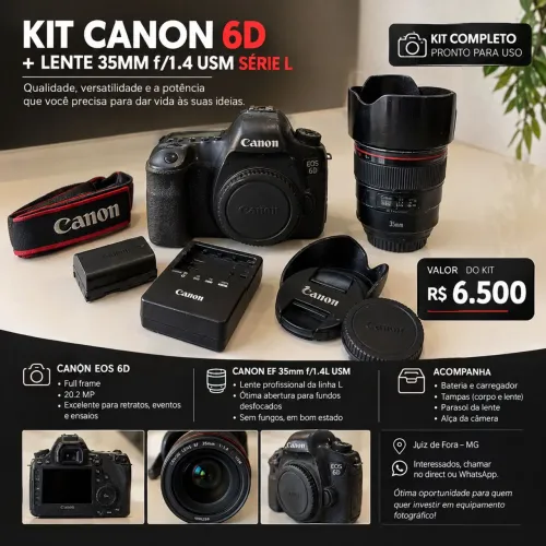 KIT CANON 6D + LENTE 35MM f/1.4 USM SÉRIE L