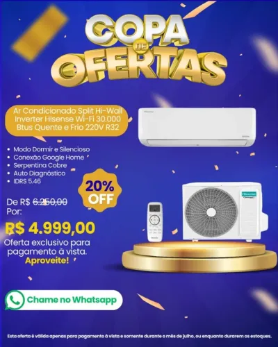 Ar Condicionado Split Hi-Wall Inverter Hisense Wi-Fi 30.000 Btus Frio 220V R32