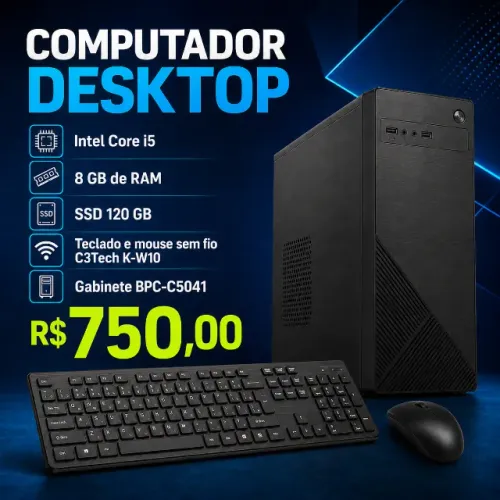 Computador i5 8Gb DDr4 128Gb SSD Teclado e Mouse sem Fio
