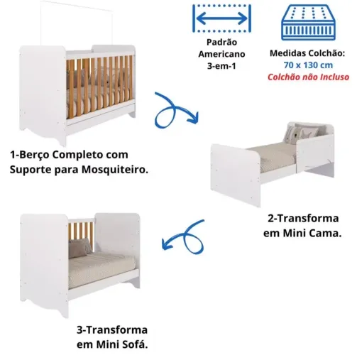  Berço Americano Ben 3 em 1 Mini Cama Mini Sofá 100%MDF Novo