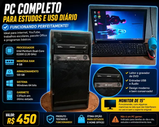 Pc completo para estudos e uso diário