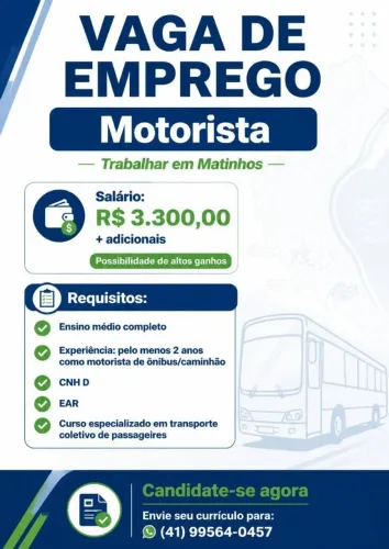 MOTORISTA CNH D - MATINHOS