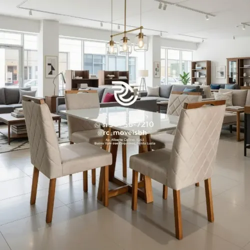 Conjunto Mesa de Jantar com 4 Cadeiras Madeira Tampo Vidro 1,20x0,80 Mel