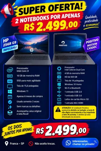 SUPER OFERTA! 2 NOTEBOOKS POR APENAS R$ 2.499! ? HP CORE i3 + POSITIVO!