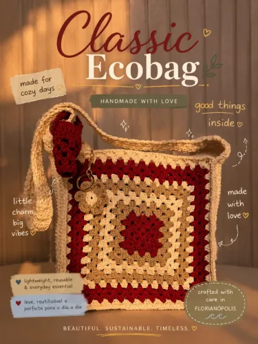 Croche Bolsa - Classic Ecobag | Crochê Artesanal Granny Square - Feita à Mão 