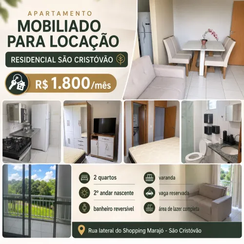 Apartamento mobiliado com 2 quartos para alugar no Residencial São Cristóvão