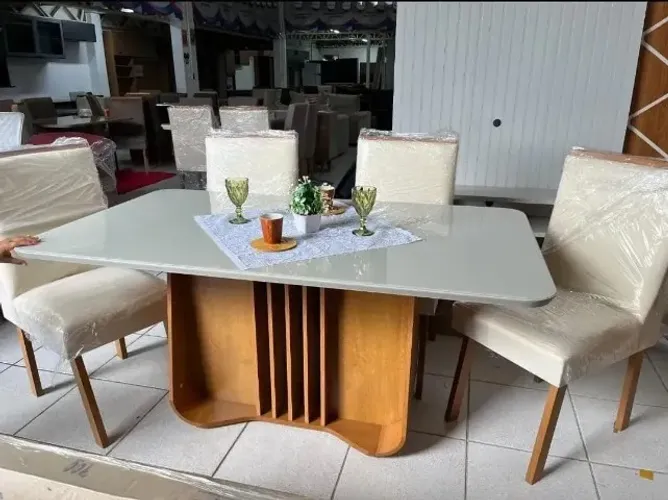 Mesa de jantar completa tampo de vidro promoção !!!!
