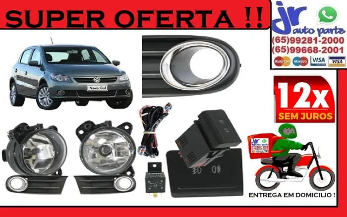 Kit farol de Milha Gol G5 2008 a 2013 com Molduras e Botão Original